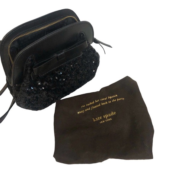 Kate Spade Scotty Riva Crossbody Purse Sequin Leather Bow - Picture 7 of 9